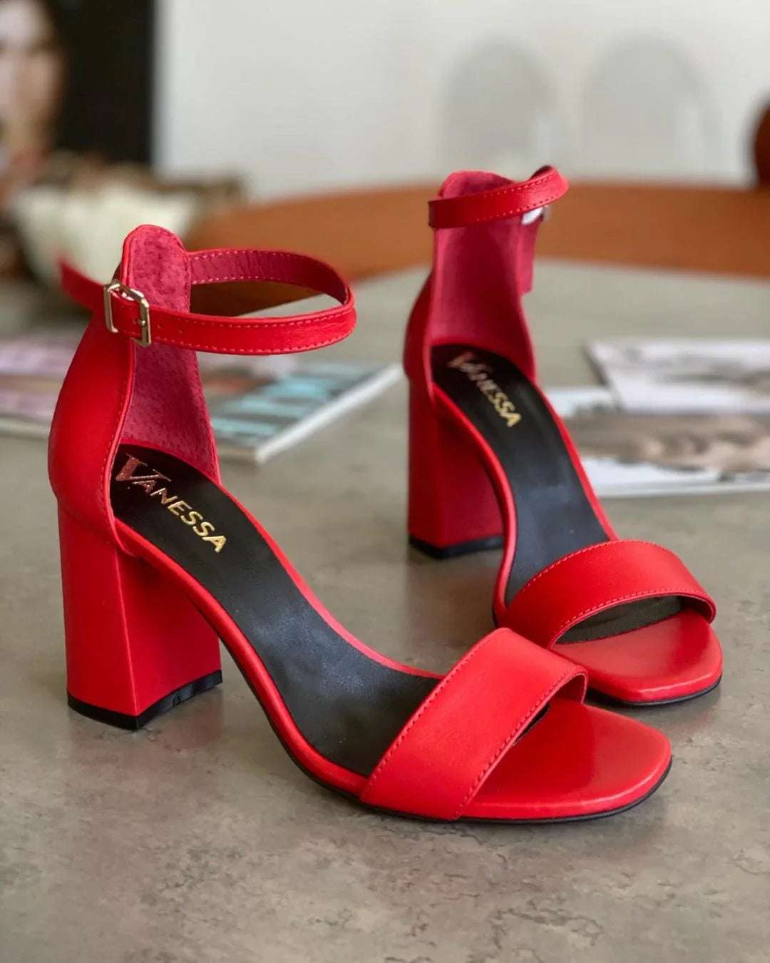 Women’s 3 Inch Block Heels Fairy Style Chunky Faux Suede Sandals Black Red - SCSSTORE.PK