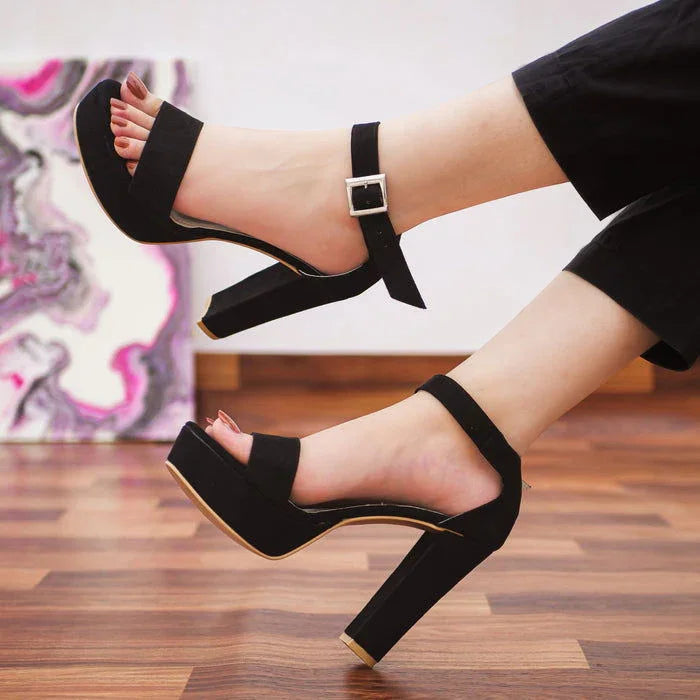 Women’s 4 Inch Black Block Heels Sandal Party Bridal Casual Office - SCSSTORE.PK