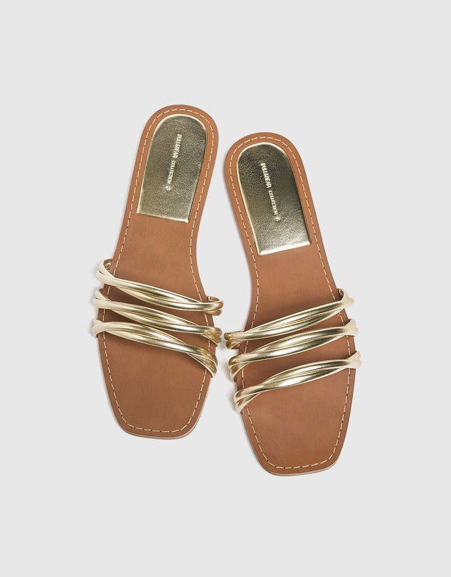 Women’s Curve Strip Fairy Style Casual Slippers – Golden & White - SCSSTORE.PK