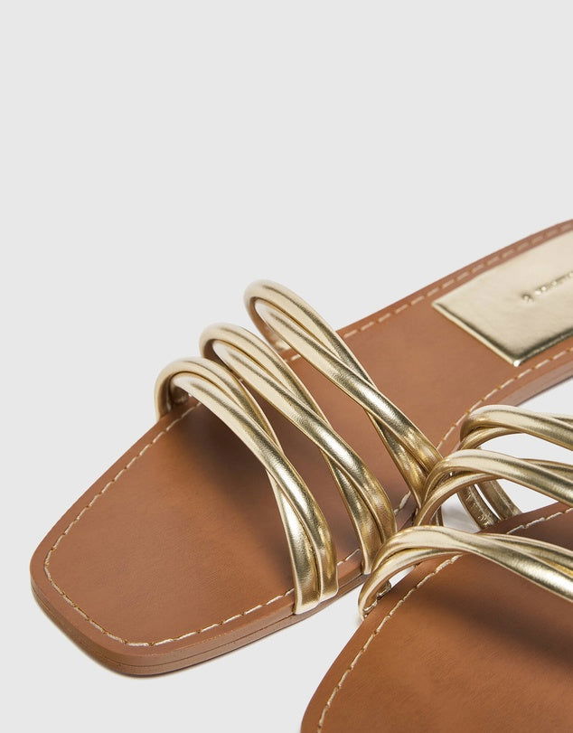 Women’s Curve Strip Fairy Style Casual Slippers – Golden & White - SCSSTORE.PK