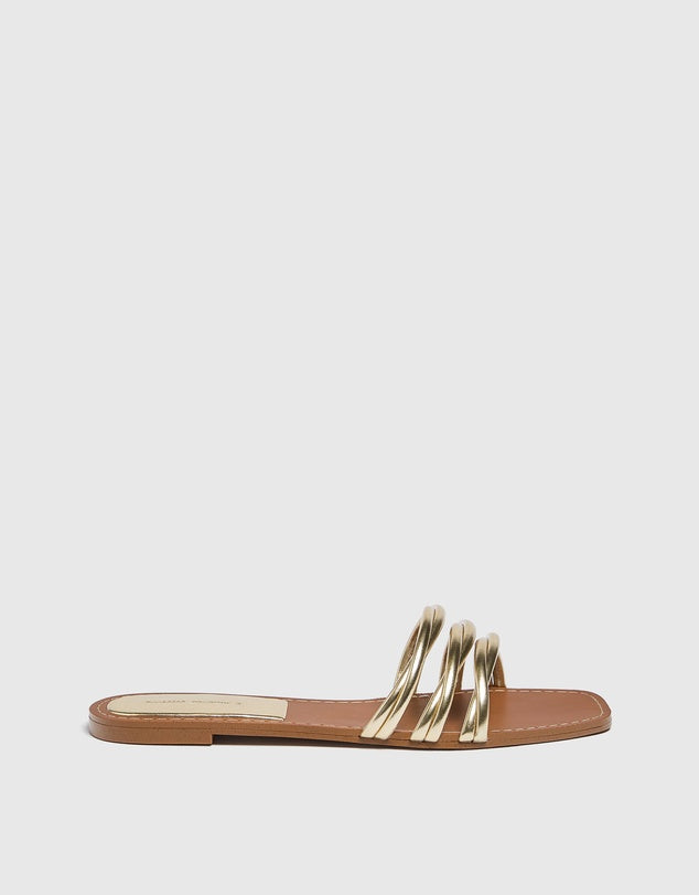 Women’s Curve Strip Fairy Style Casual Slippers – Golden & White - SCSSTORE.PK