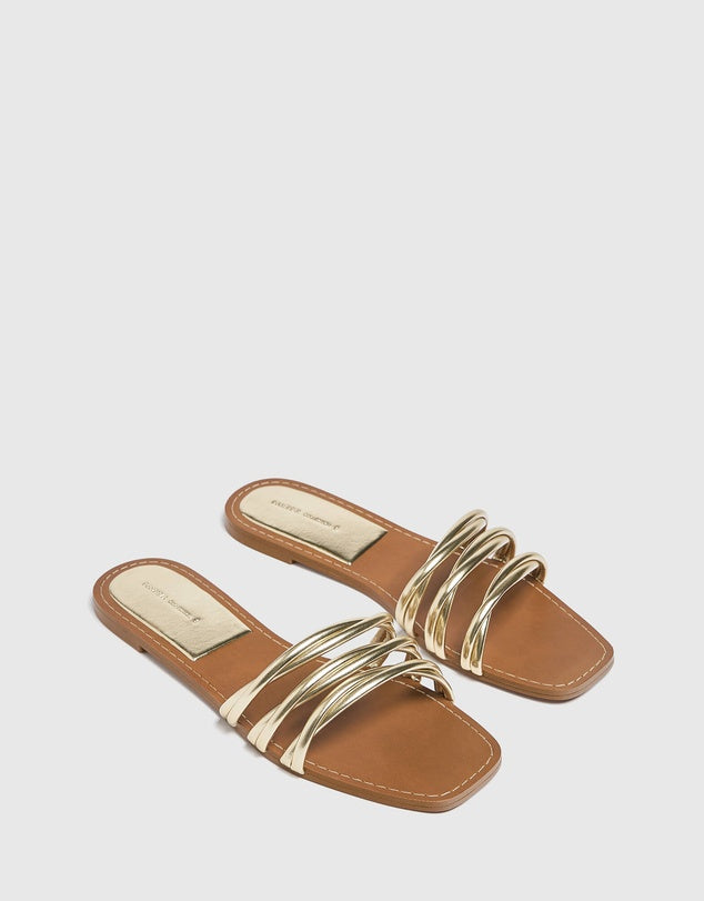 Women’s Curve Strip Fairy Style Casual Slippers – Golden & White - SCSSTORE.PK