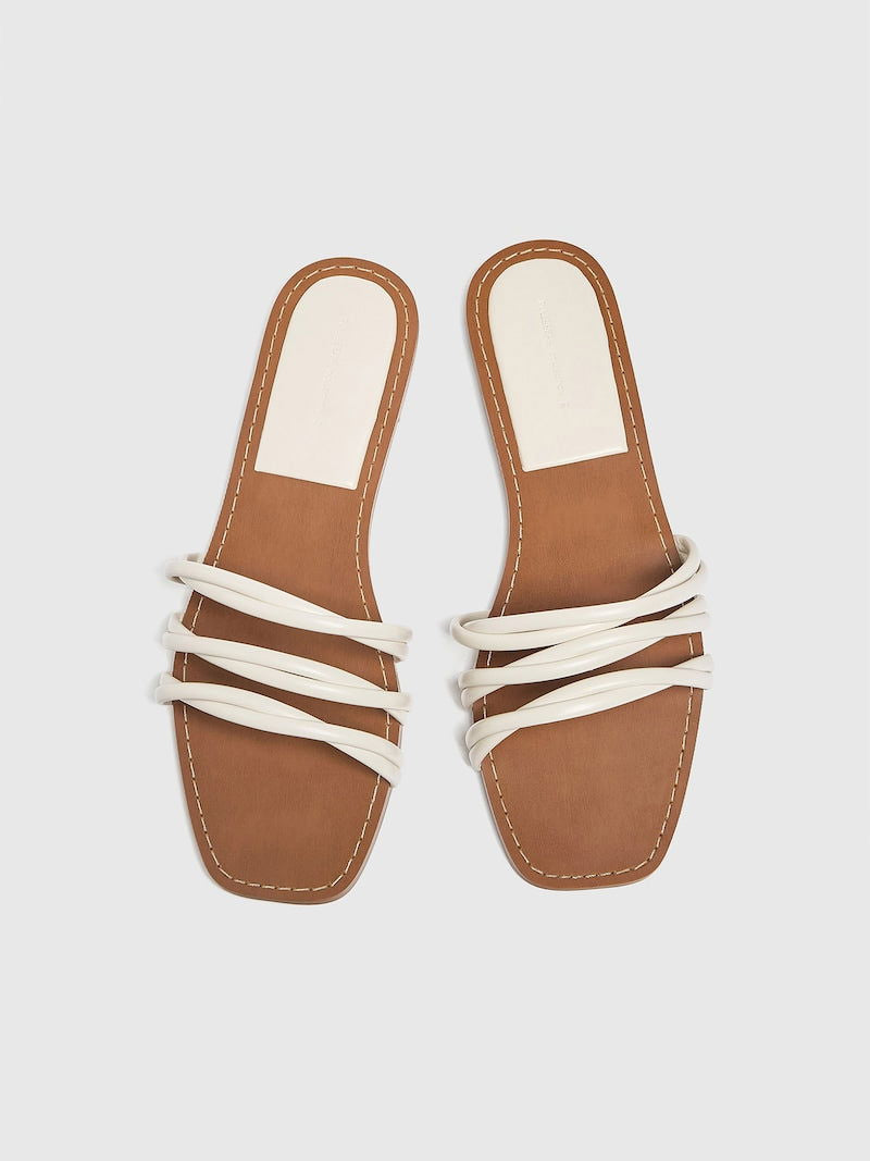 Women’s Curve Strip Fairy Style Casual Slippers – Golden & White - SCSSTORE.PK