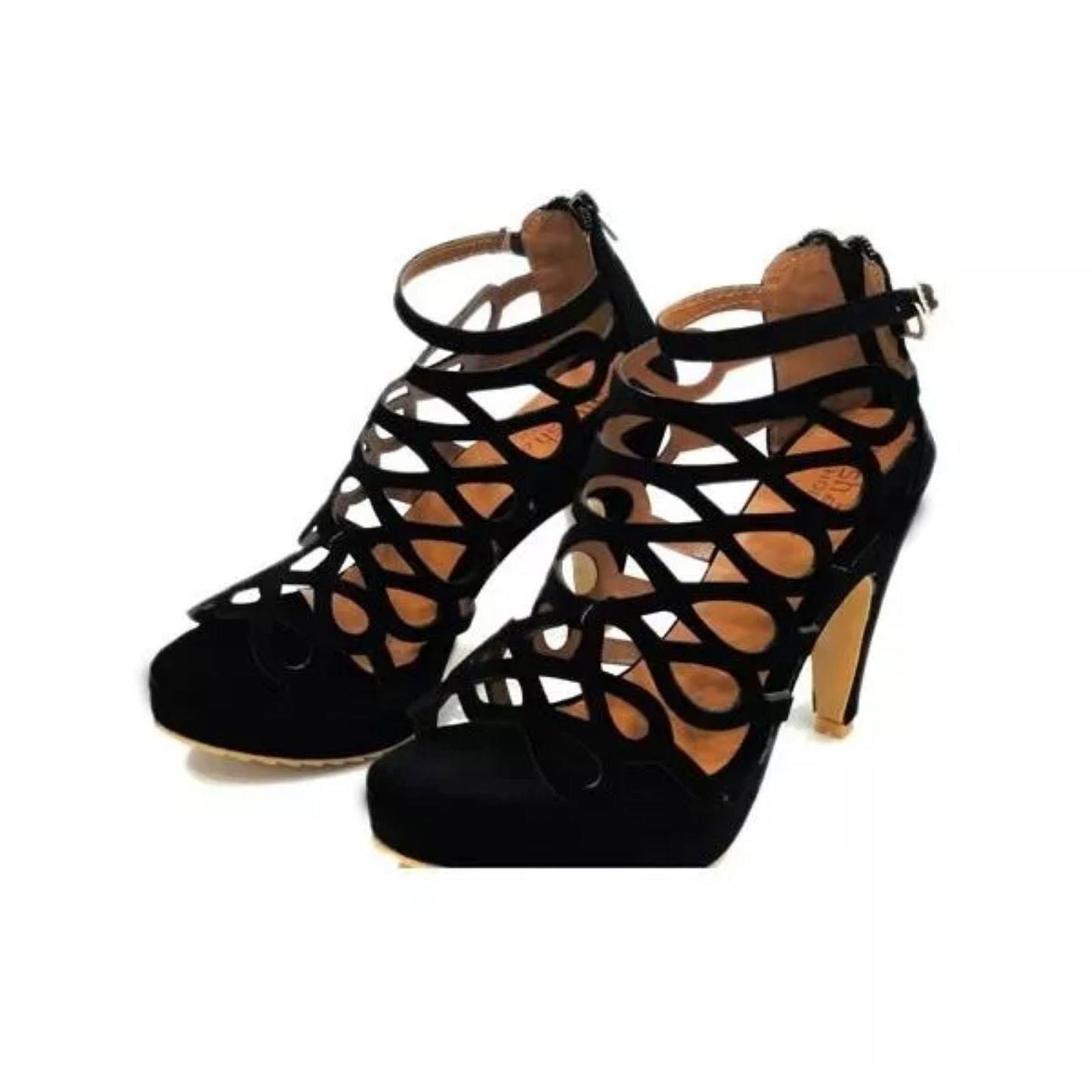 Women’s Elegant Cut-Out Heels Stylish Sandals Black - SCSSTORE.PK
