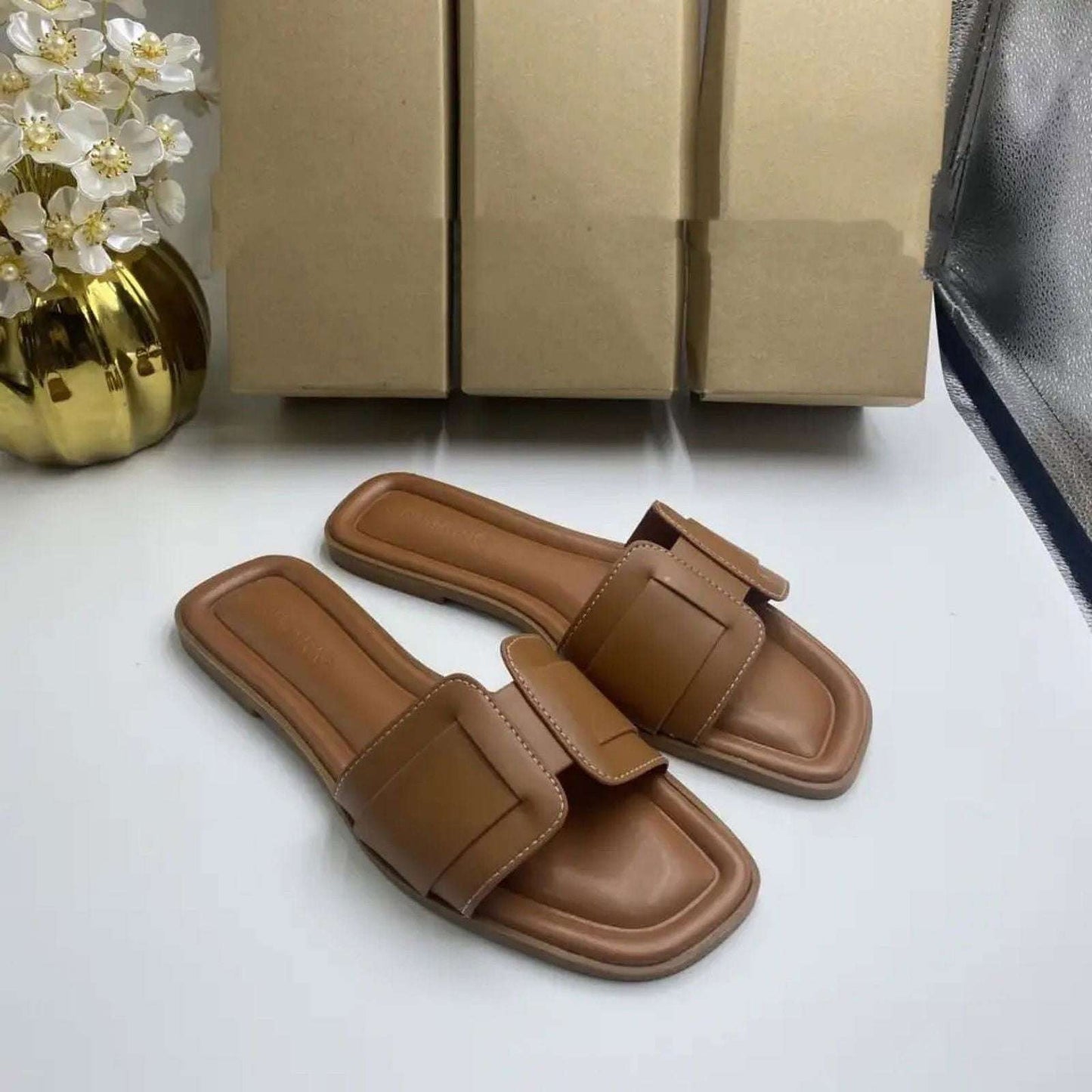 Women’s Fairy Style Faux Suede Slippers – Turkish Glamour in Brown - SCSSTORE.PK