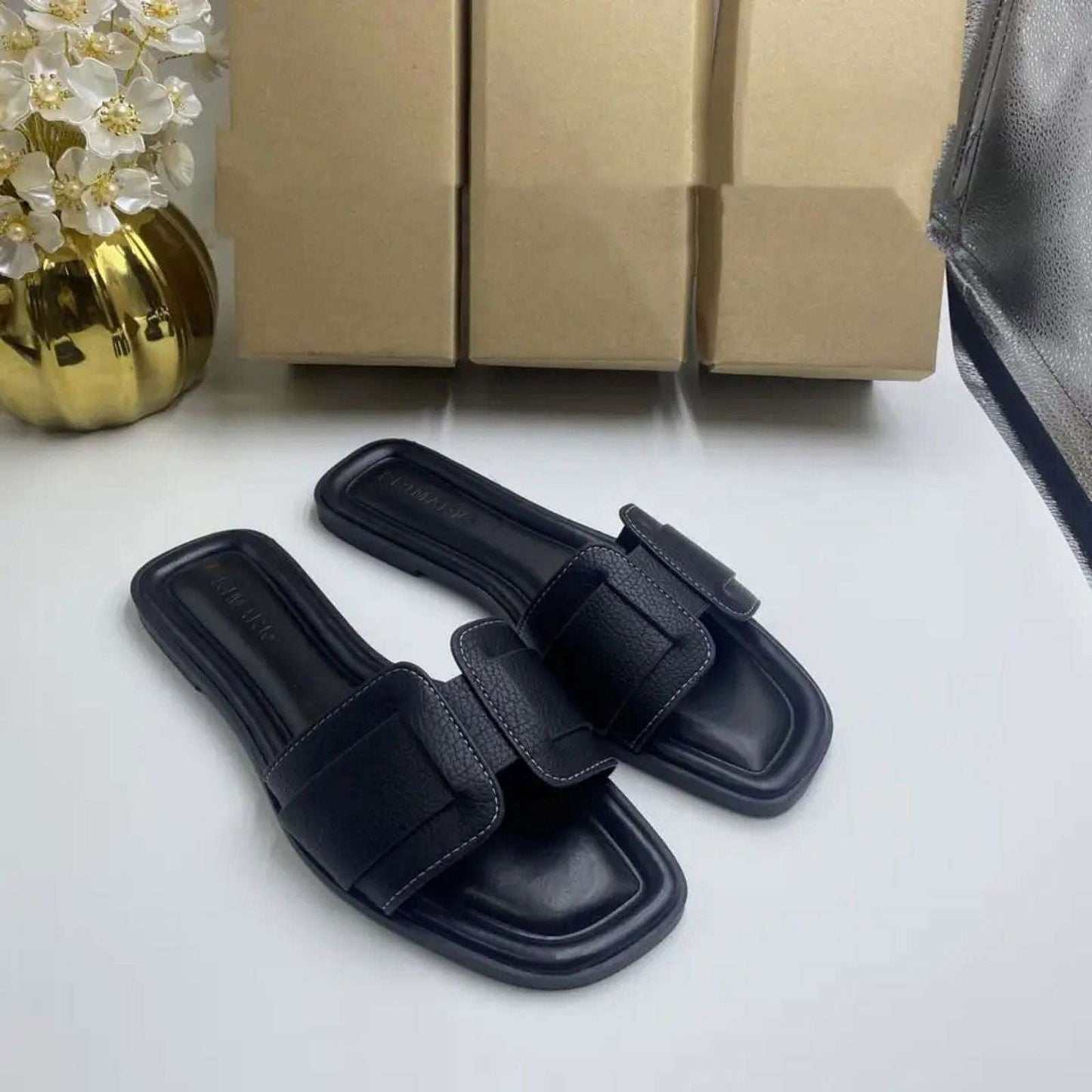 Women’s Fairy Style Faux Suede Slippers – Turkish Glamour in Black SCSSTORE.PK