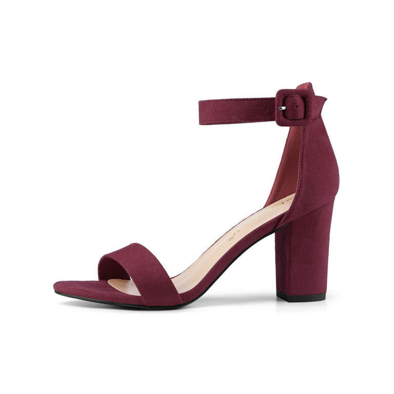 Women’s Maroon Block Heels Sandals Luxury Party Bridal Office - SCSSTORE.PK