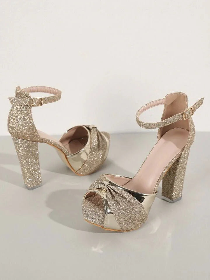 Women’s Metallic Block Heels Sandal with Platform Golden | Party & Bridal - SCSSTORE.PK