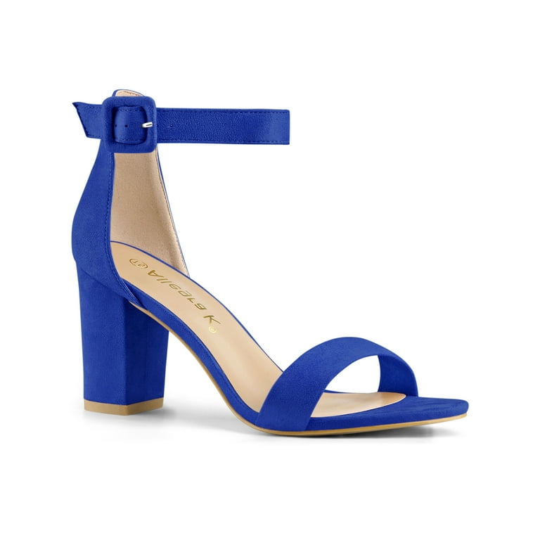 Blue Mid Heel Sandals with Open Toe and Strap