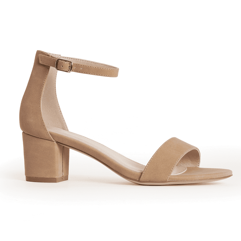 Women’s Mid Block Heels Sandal Faux Suede Leather Black Beige - SCSSTORE.PK