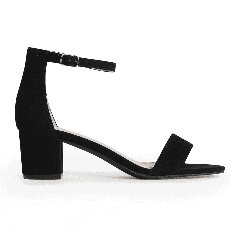 Women’s Mid Block Heels Sandal Faux Suede Leather Black Beige - SCSSTORE.PK