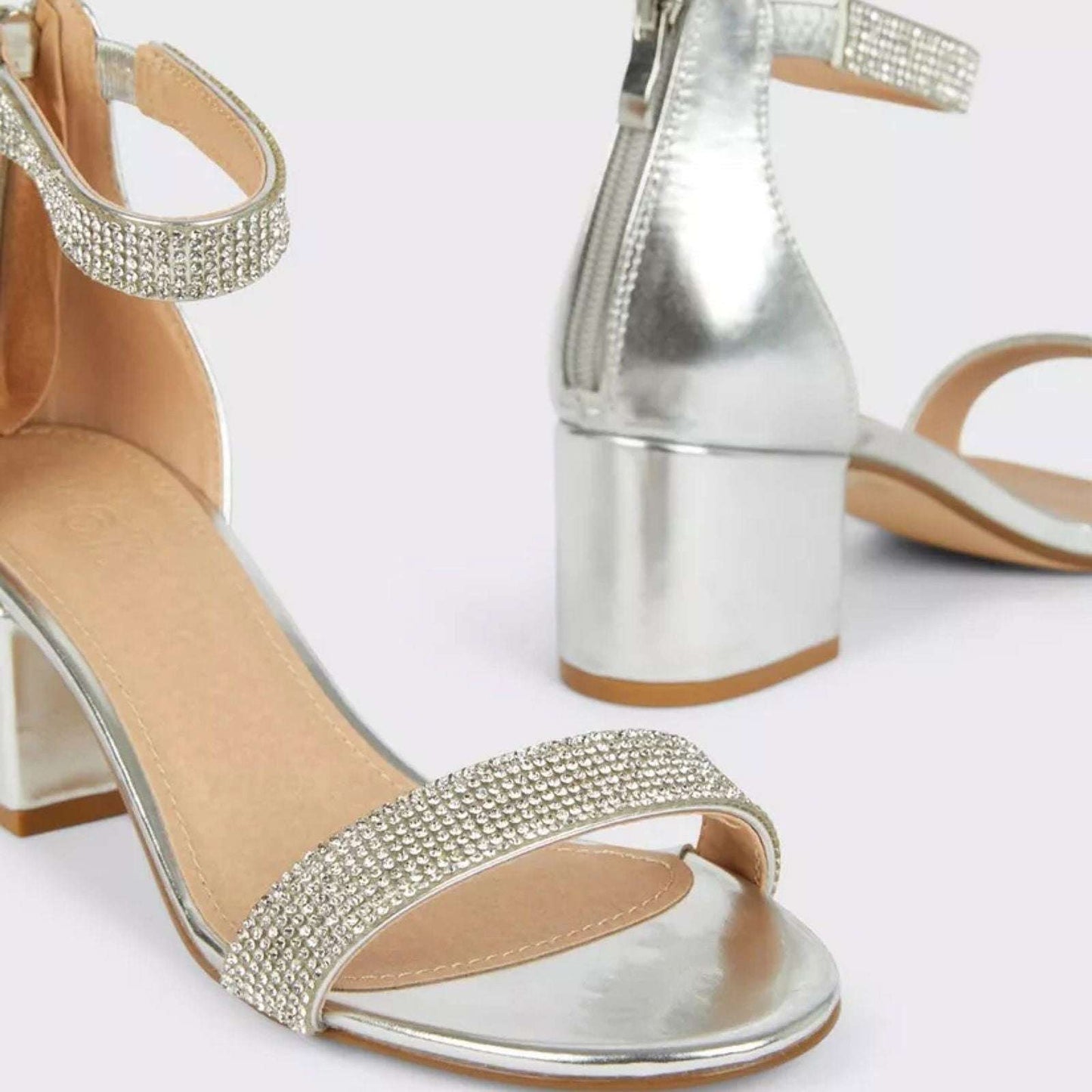 Women’s Pearl Mid Block Heels Sandals White Black Silver Beige - SCSSTORE.PK