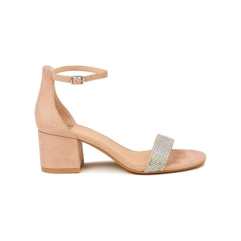 Women’s Pearl Mid Block Heels Sandals White Black Silver Beige - SCSSTORE.PK