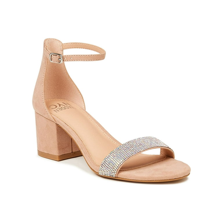 Women’s Pearl Mid Block Heels Sandals White Black Silver Beige - SCSSTORE.PK