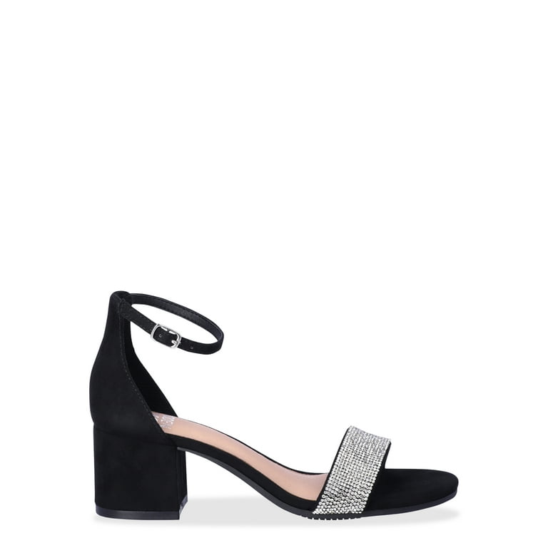 Women’s Pearl Mid Block Heels Sandals White Black Silver Beige - SCSSTORE.PK