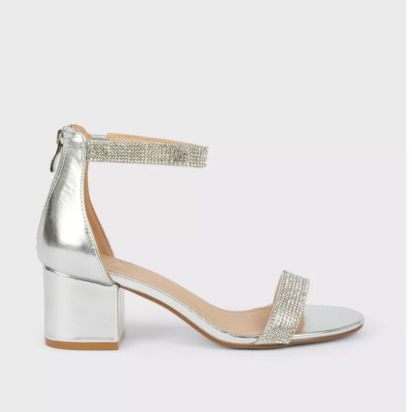 Women’s Pearl Mid Block Heels Sandals White Black Silver Beige - SCSSTORE.PK