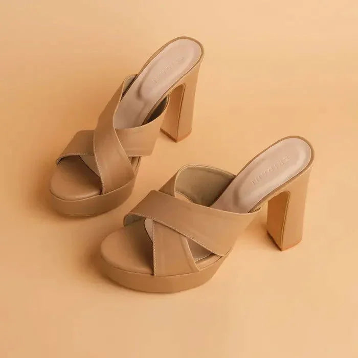 Women’s Silver Cross Strap Open Toe Block Heels 4-Inch Bridal Party Sandals - SCSSTORE.PK