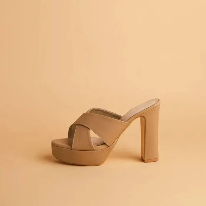 Women’s Silver Cross Strap Open Toe Block Heels 4-Inch Bridal Party Sandals - SCSSTORE.PK