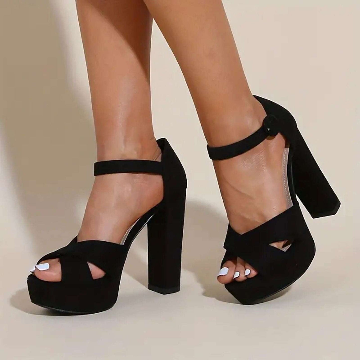 Women’s Stylish Block Heels Wedding Party Casual Red Black - SCSSTORE.PK