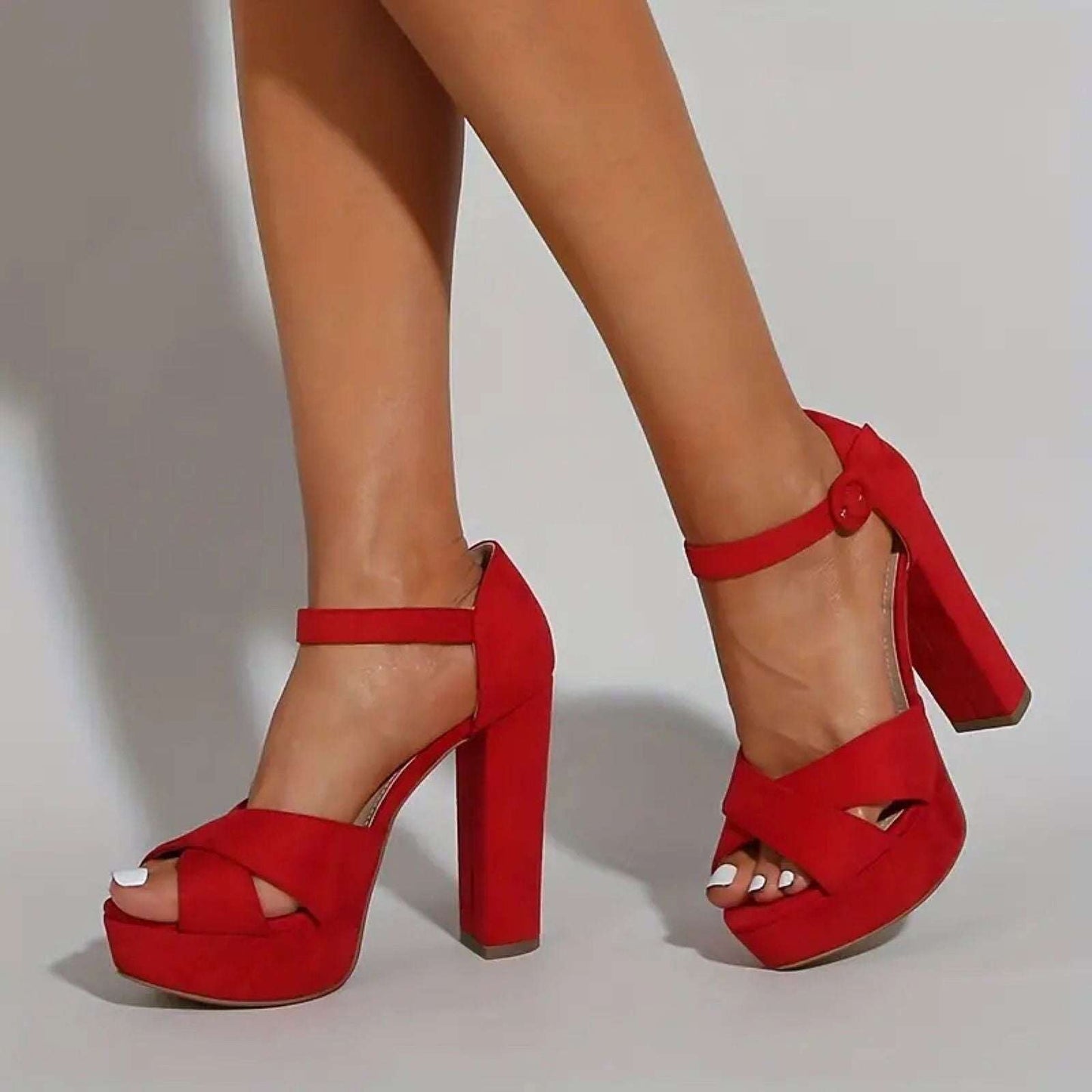 Women’s Stylish Block Heels Wedding Party Casual Red Black - SCSSTORE.PK