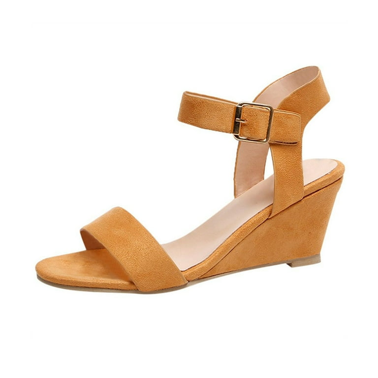 Women’s Mid Wedge Sole Heels Sandals Comfortable Black Red Brown - SCSSTORE.PK