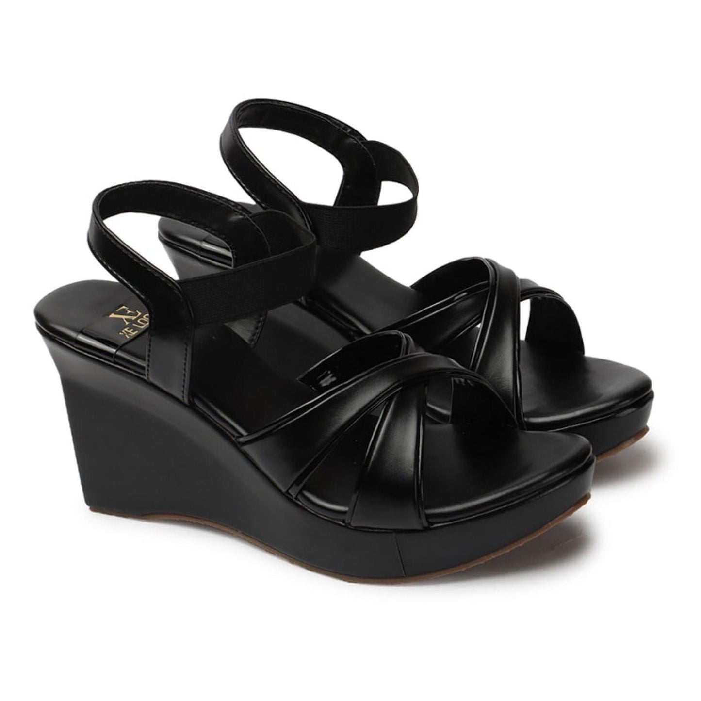 Women’s Wedge Sole Heels Sandals Black Comfortable Elegant - SCSSTORE.PK