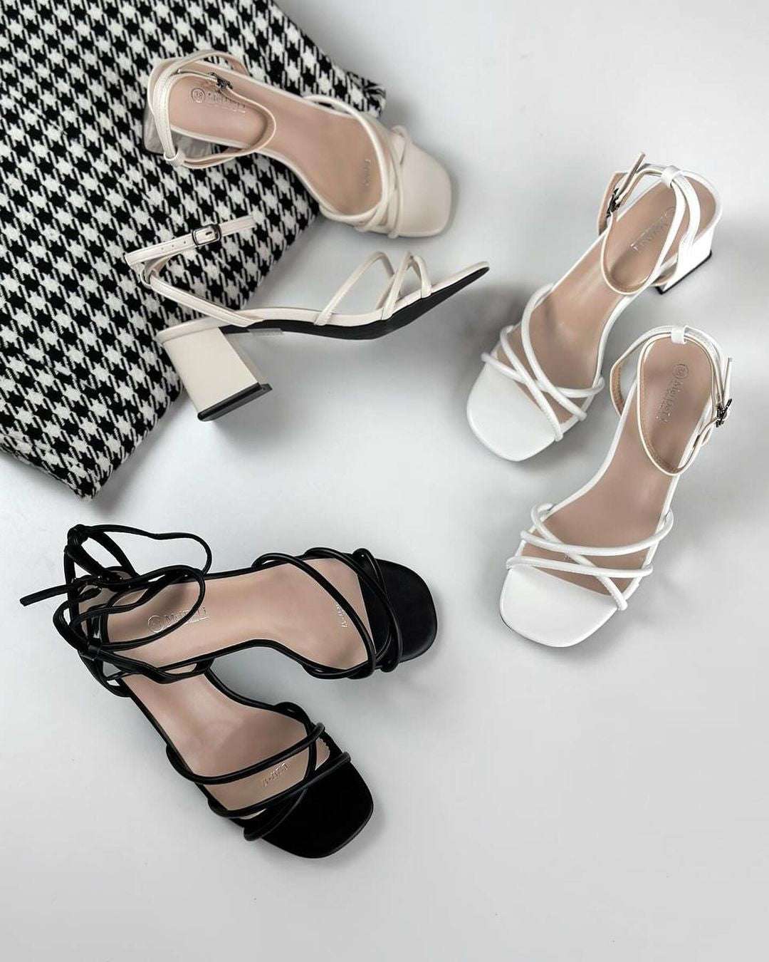 Women’s Striped Cross Block Heel Sandals – Elegant Formal & Party Wear (White SCSSTORE.PK