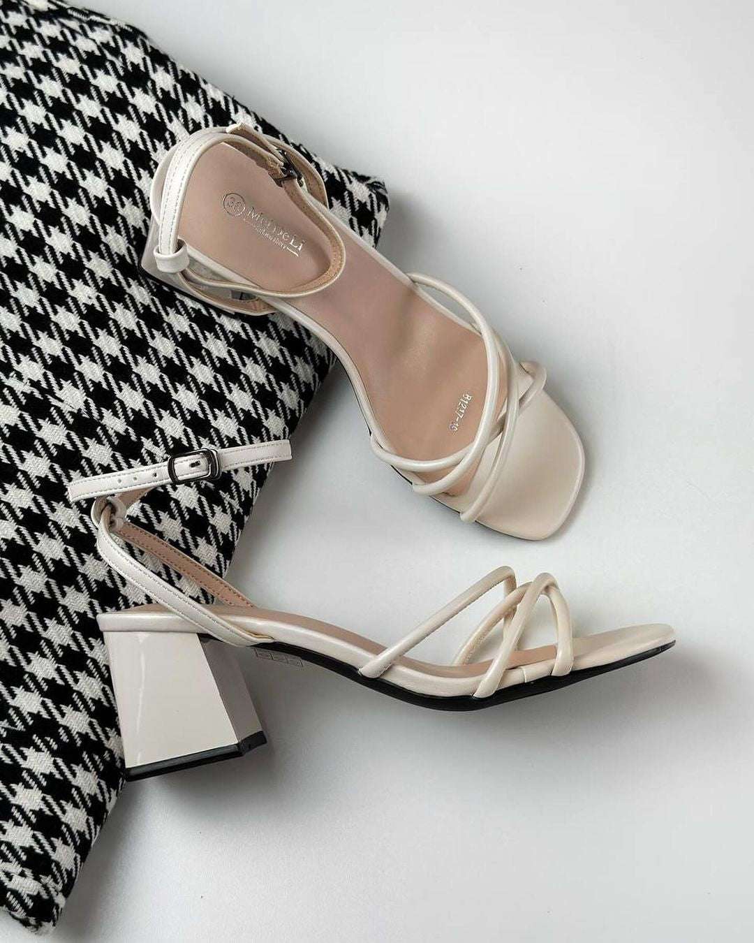Beige Elegant Women’s Striped Block Heels for Party & Office