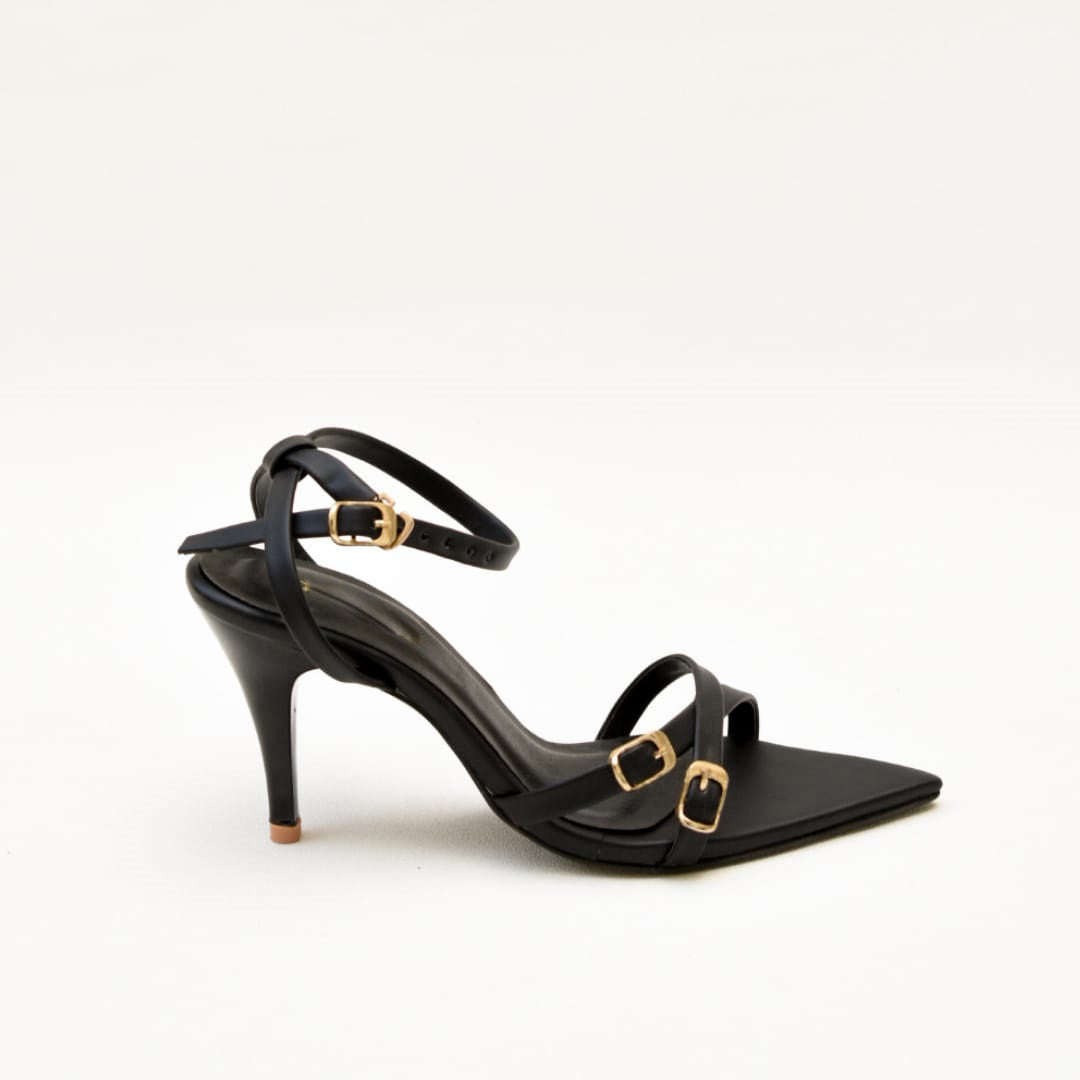 Side View – Black Buckle Heels for Women