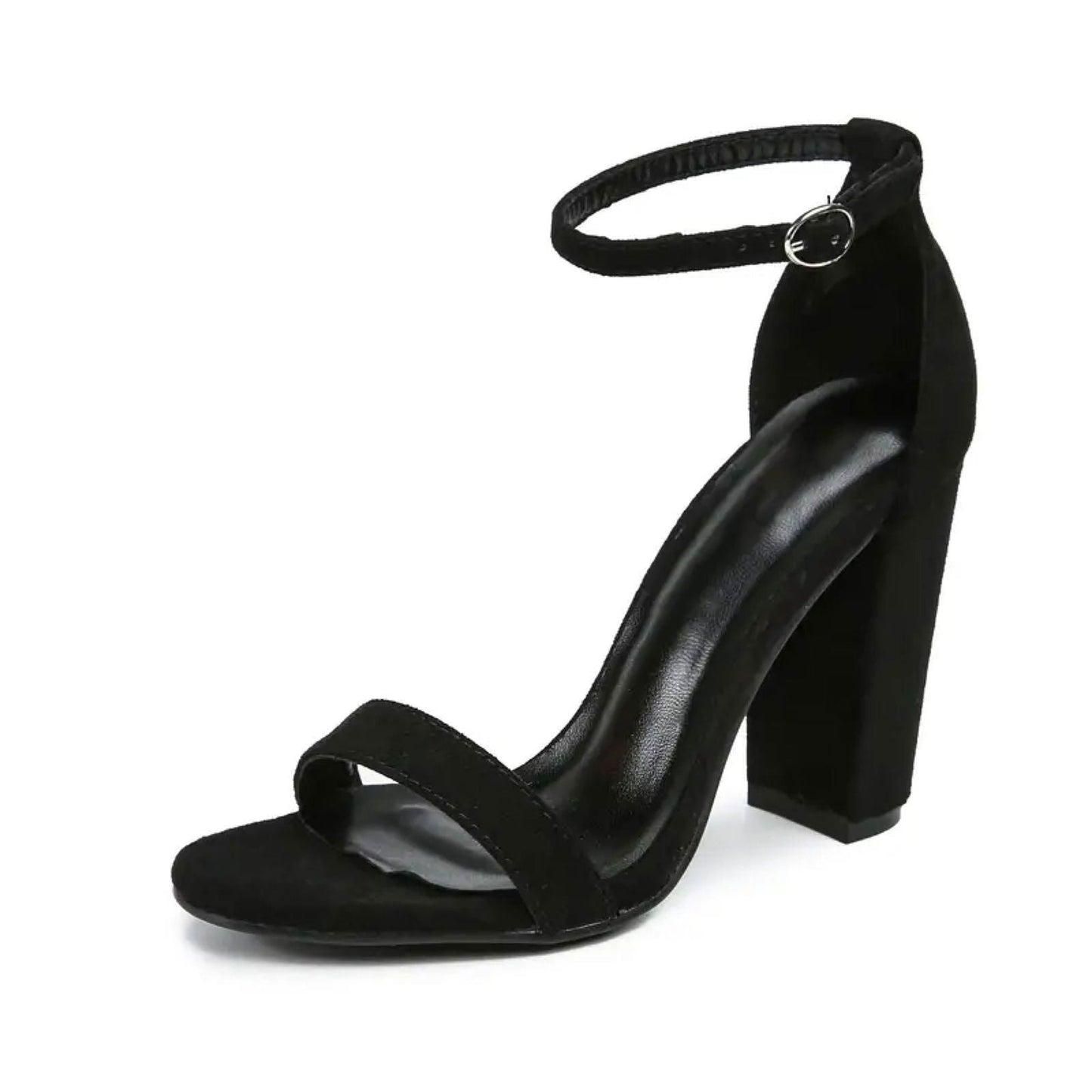 Women’s Open Toe Black Block Heeled Sandals – SCS