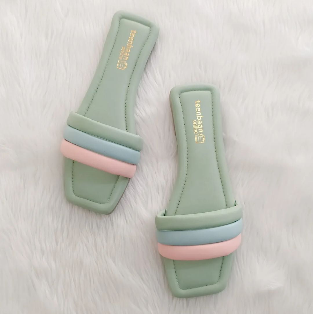 Luxury Multi-Flat Slippers Light Green for Women Bridal, Party & Office Wear - SCSSTORE.PK
