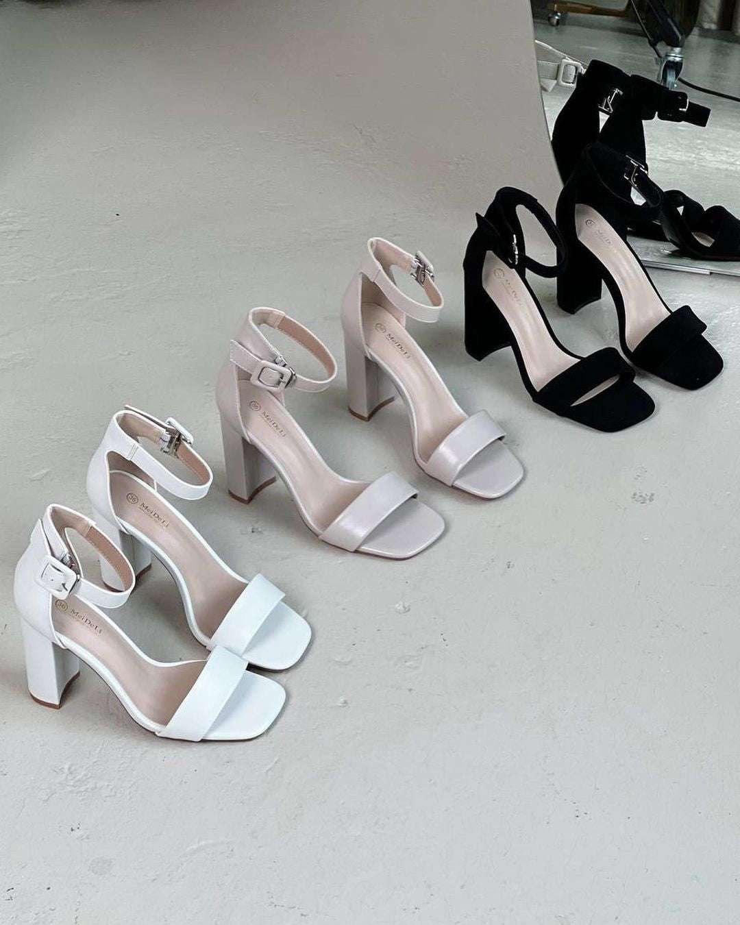 Women’s 3-Inch Block Heel Sandals Elegant Black, White & Beige - SCSSTORE.PK