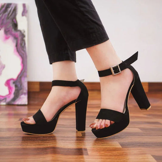 Women’s 4 Inch Black Block Heels Sandal Party Bridal Casual Office - SCSSTORE.PK