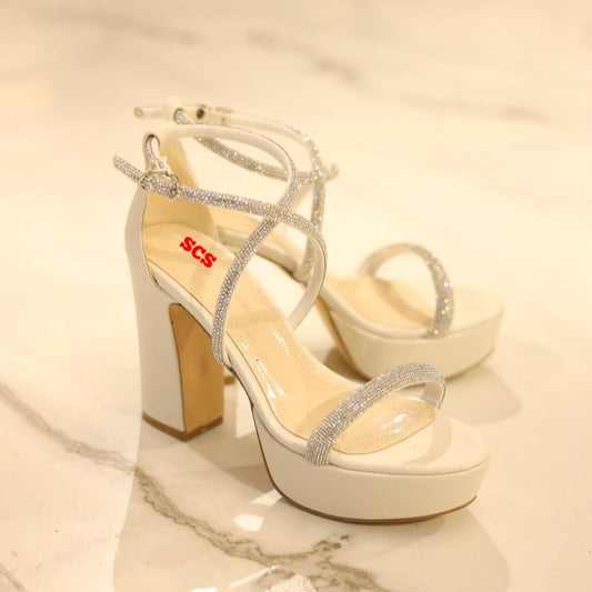 Women’s Block Heel Pearl Bridal Ivory Shoes High Heels Cream Heel Wedding Beige - SCSSTORE.PK