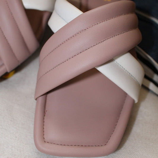 Stylish Casual Flat Slides with Cross Strap
