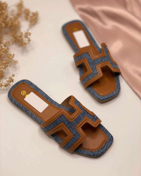 Women’s Denim Flat Slippers in Black and Blue – SCS Store
