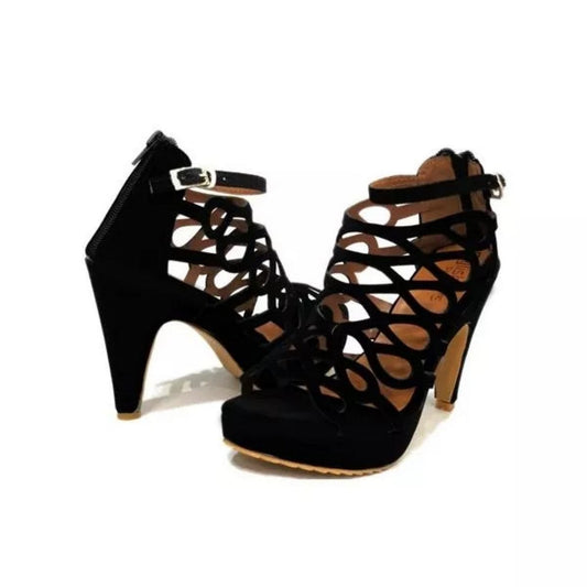 Women’s Elegant Cut-Out Heels Stylish Sandals Black - SCSSTORE.PK