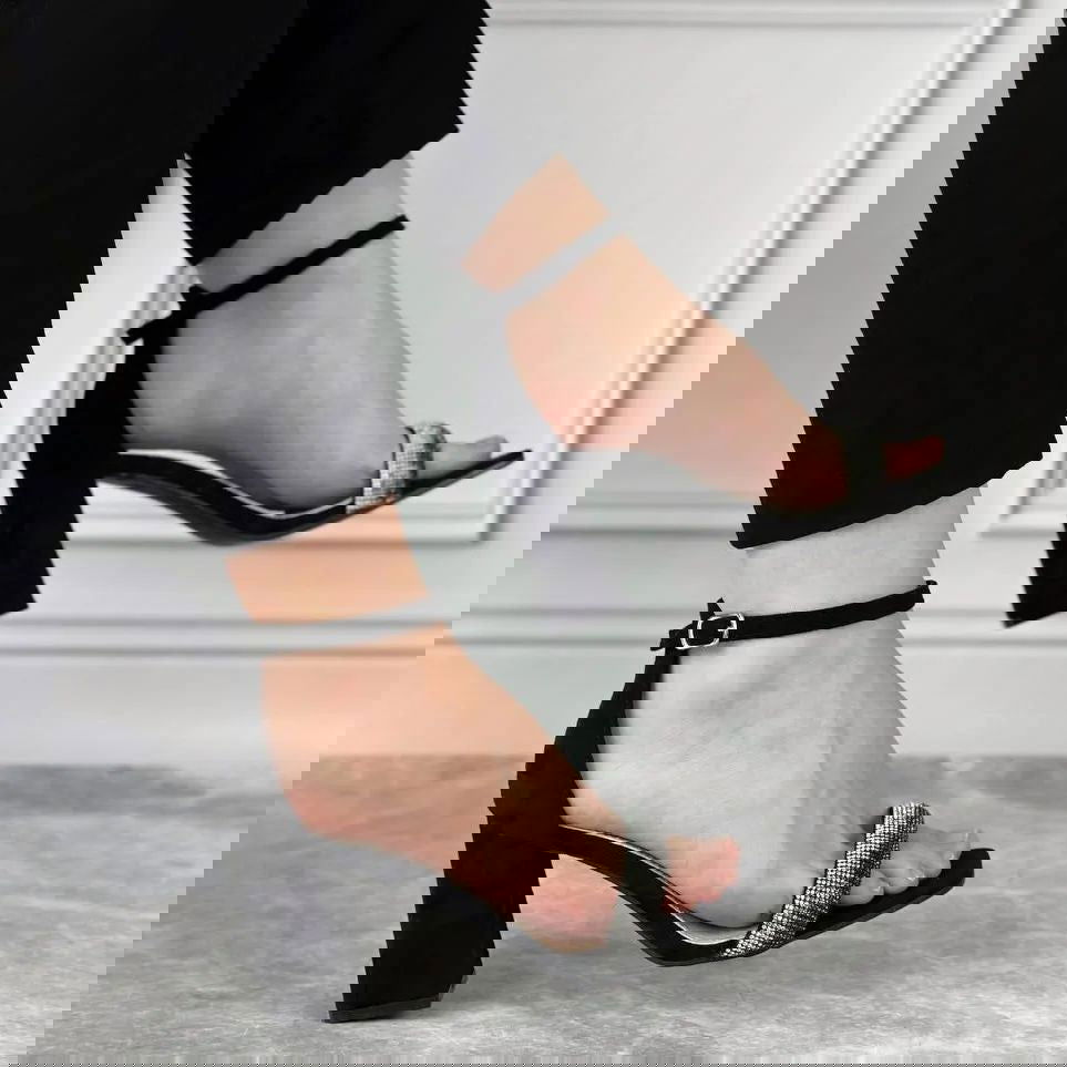 Women’s Fairy Style Rhinestone Chunky Heel Sandals Black Beige Glamorous - SCSSTORE.PK