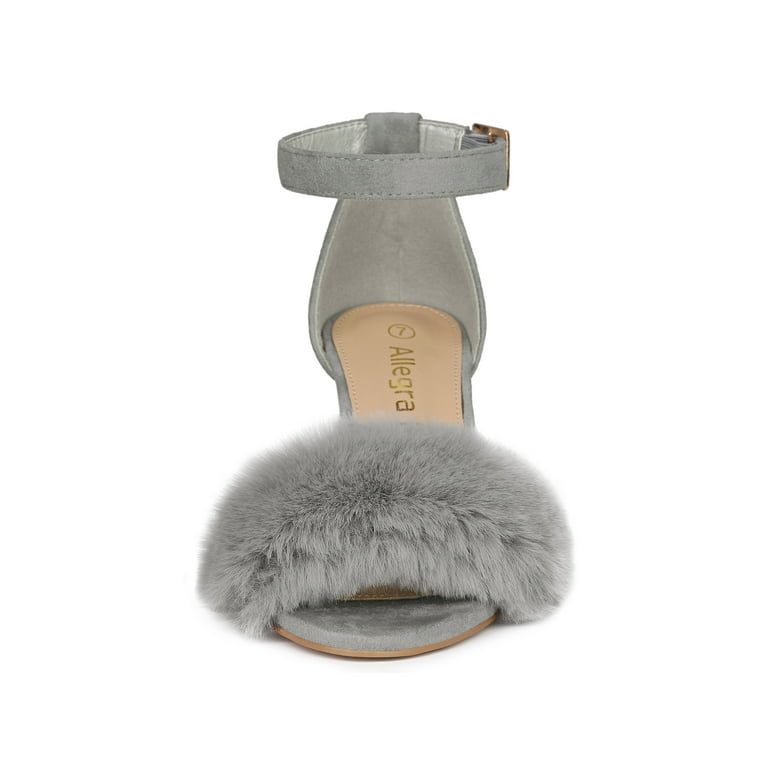 Women’s Fluffy Block Heels Sandal Fairy Style Black Red Purple Grey Beige Pink Green Blue Yellow - SCSSTORE.PK