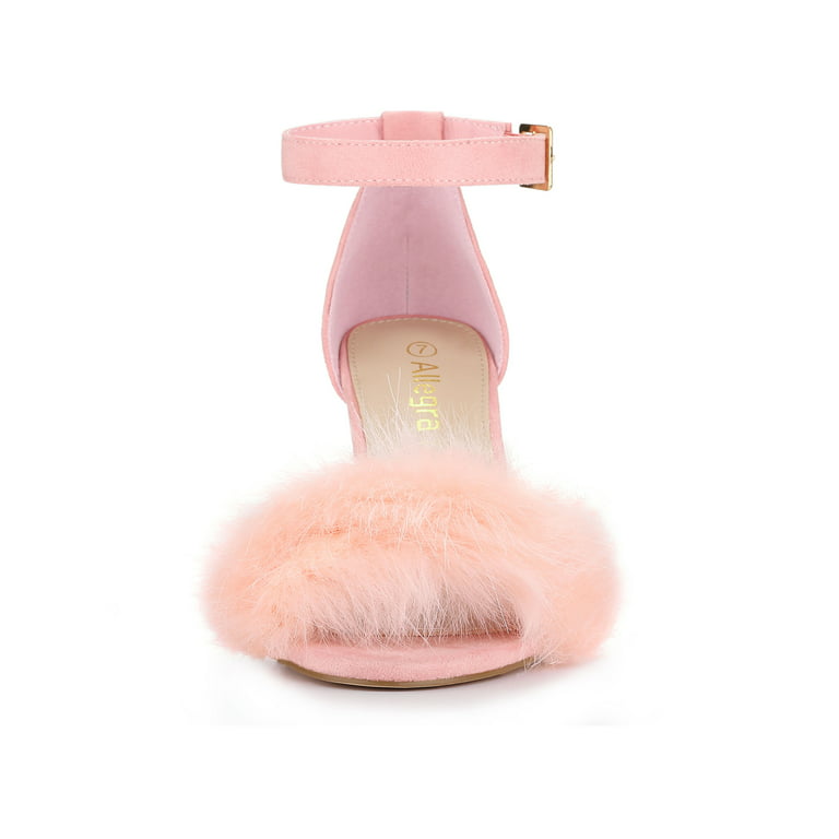 Women’s Fluffy Block Heels Sandal Fairy Style Black Red Purple Grey Beige Pink Green Blue Yellow - SCSSTORE.PK