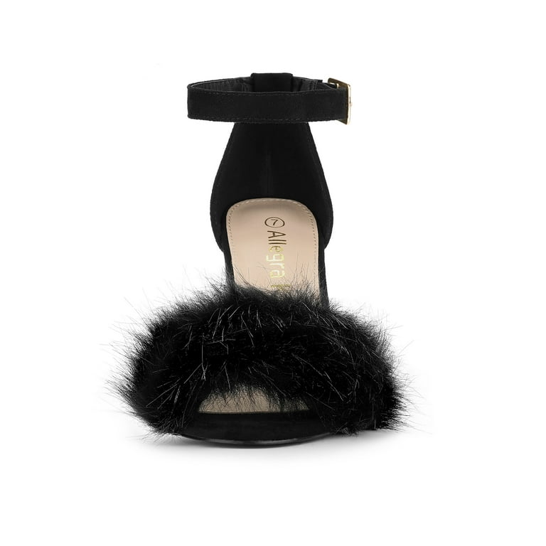 Women’s Fluffy Block Heels Sandal Fairy Style Black Red Purple Grey Beige Pink Green Blue Yellow - SCSSTORE.PK
