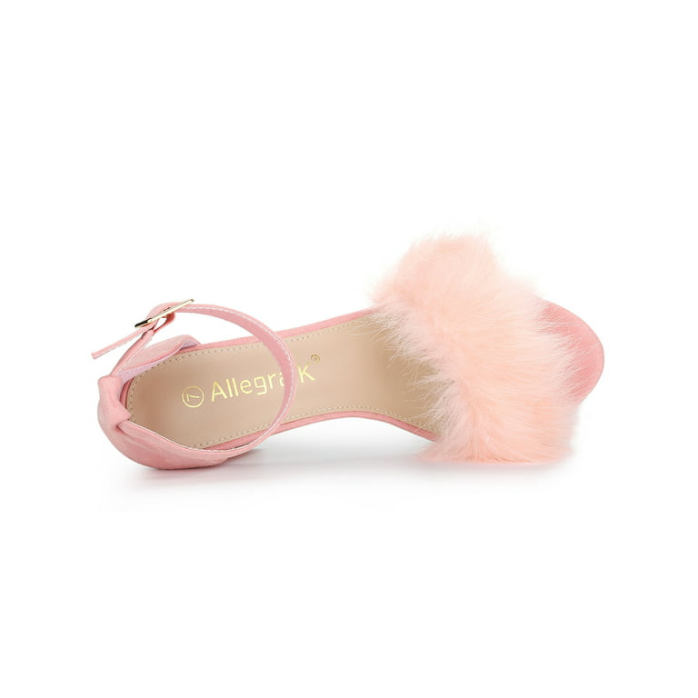 Women’s Fluffy Block Heels Sandal Fairy Style Black Red Purple Grey Beige Pink Green Blue Yellow - SCSSTORE.PK
