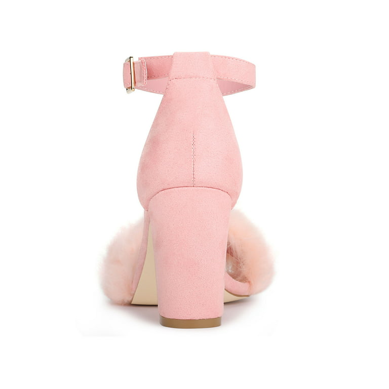 Women’s Fluffy Block Heels Sandal Fairy Style Black Red Purple Grey Beige Pink Green Blue Yellow - SCSSTORE.PK