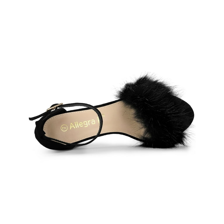 Women’s Fluffy Block Heels Sandal Fairy Style Black Red Purple Grey Beige Pink Green Blue Yellow - SCSSTORE.PK