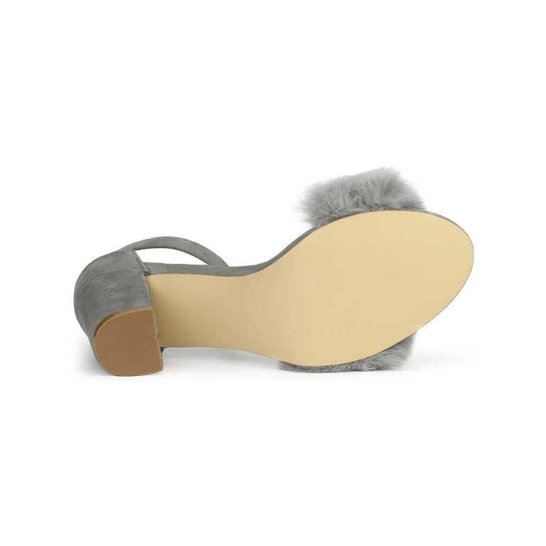 Women’s Fluffy Block Heels Sandal Fairy Style Black Red Purple Grey Beige Pink Green Blue Yellow - SCSSTORE.PK