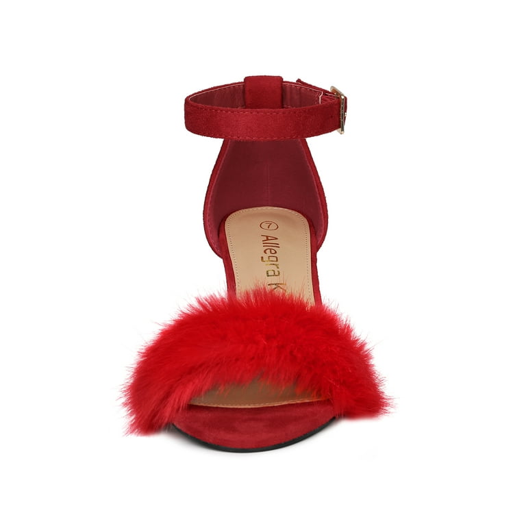Women’s Fluffy Block Heels Sandal Fairy Style Black Red Purple Grey Beige Pink Green Blue Yellow - SCSSTORE.PK