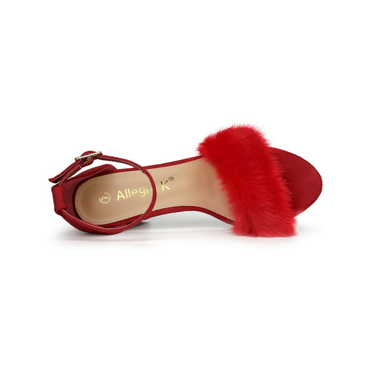 Women’s Fluffy Block Heels Sandal Fairy Style Black Red Purple Grey Beige Pink Green Blue Yellow - SCSSTORE.PK