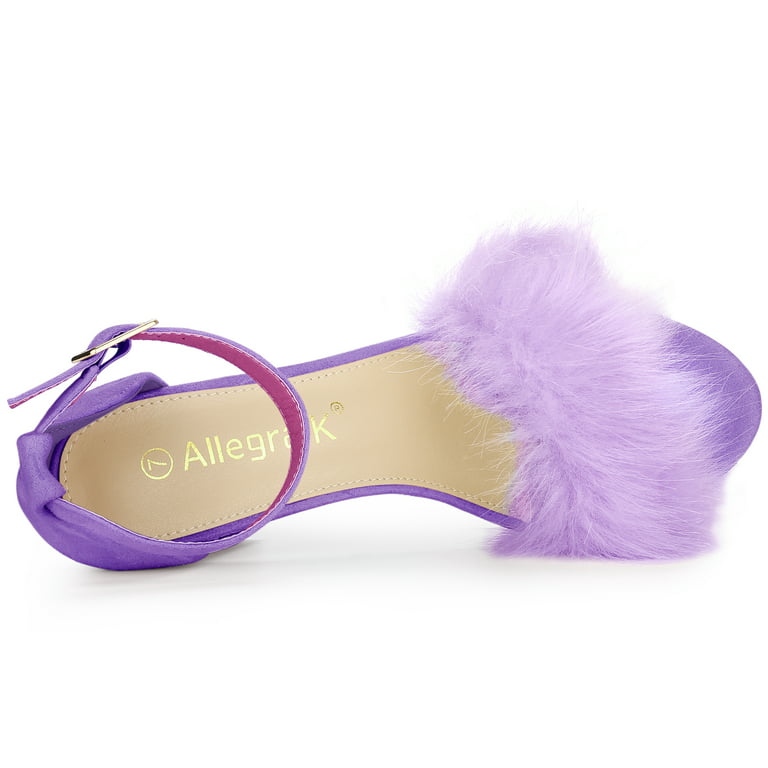 Women’s Fluffy Block Heels Sandal Fairy Style Black Red Purple Grey Beige Pink Green Blue Yellow - SCSSTORE.PK