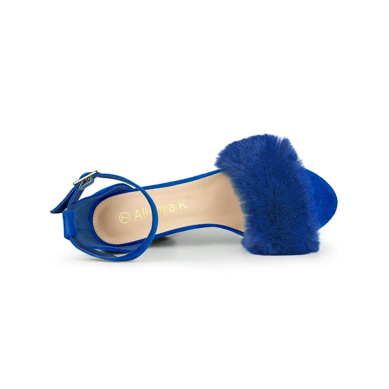 Women’s Fluffy Block Heels Sandal Fairy Style Black Red Purple Grey Beige Pink Green Blue Yellow - SCSSTORE.PK