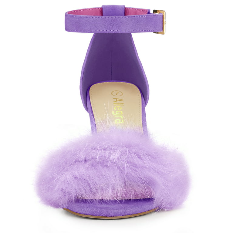Women’s Fluffy Block Heels Sandal Fairy Style Black Red Purple Grey Beige Pink Green Blue Yellow - SCSSTORE.PK